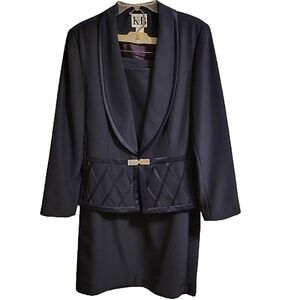 Stella Louis for KB women's black 2 piece skirt suit set with satin trim size 14